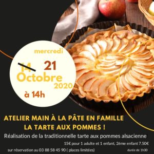 animation main à la pâte en famille  tarte aux pommes reporté au 21 octobre